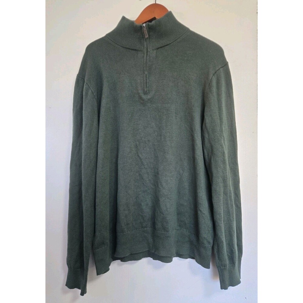 J. Crew 1/4 Zip Mens XL Sweater Green Pullover Mock Neck 100% Cotton Preppy